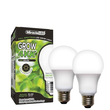 Miracle Led 4KK Indoor Grow Light Bulb, 4000K Full Spectrum Replace 150W Grow Bulbs for Vegetables, Herbs, 2PK 801850